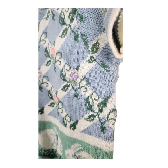 Vintage Spring Floral Bunny Knit Cardigan Sweater MEDIUM Bows Cottage Easter - Picture 4 of 9